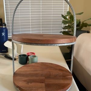 Double decker wood & metal cake stand
